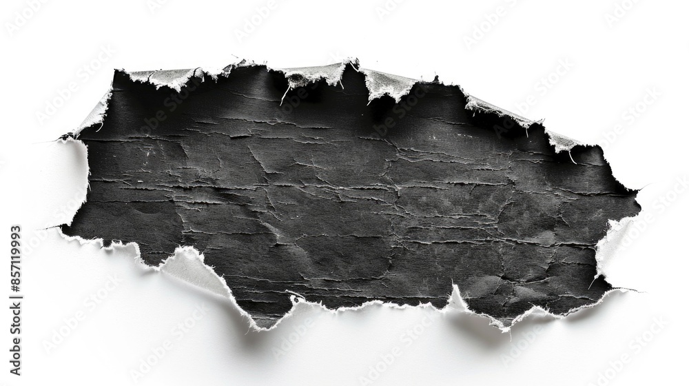 Aufkleber a close-up image of a torn piece of black paper on a white background