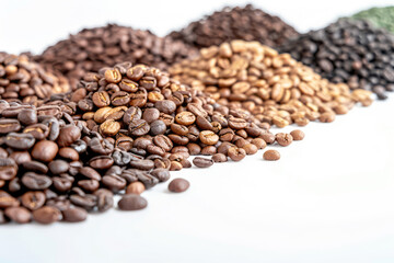 A pile of coffee beans of different colors and sizes