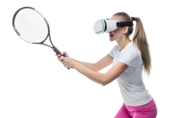 Young women Virtual reality tennis isolated on white background