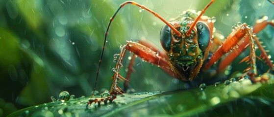 Fototapeta premium Close-up of a Wasp in the Rain.