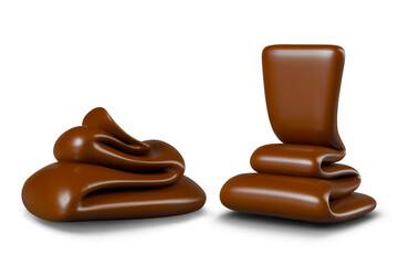 Melted chocolate on white background. Set of vector models for decorating confectionery compositions