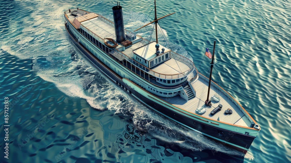 Poster a large boat is seen floating on the surface of a body of water