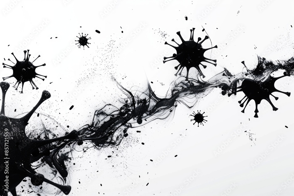 Poster A close-up view of a virus particle in black and white