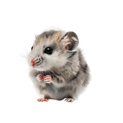 Cute fluffy hamster standing upright, looking curious. Perfect for pet lovers and animal-themed projects. Isolated on white background.