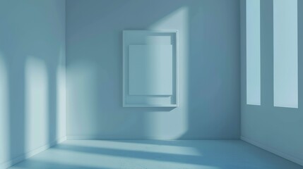 Minimalist White Room With Sunlit Window and Framed Picture