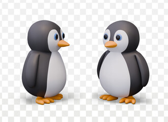 Vector 3D penguin, view from different sides. Large flightless bird