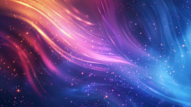 Colorful neon lights with blue-purple gradients and golden trails festive atmosphere background