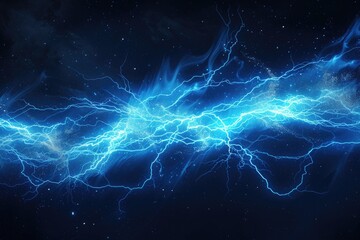 Fototapeta premium A vibrant blue lightning bolt striking against a dark, featureless backdrop