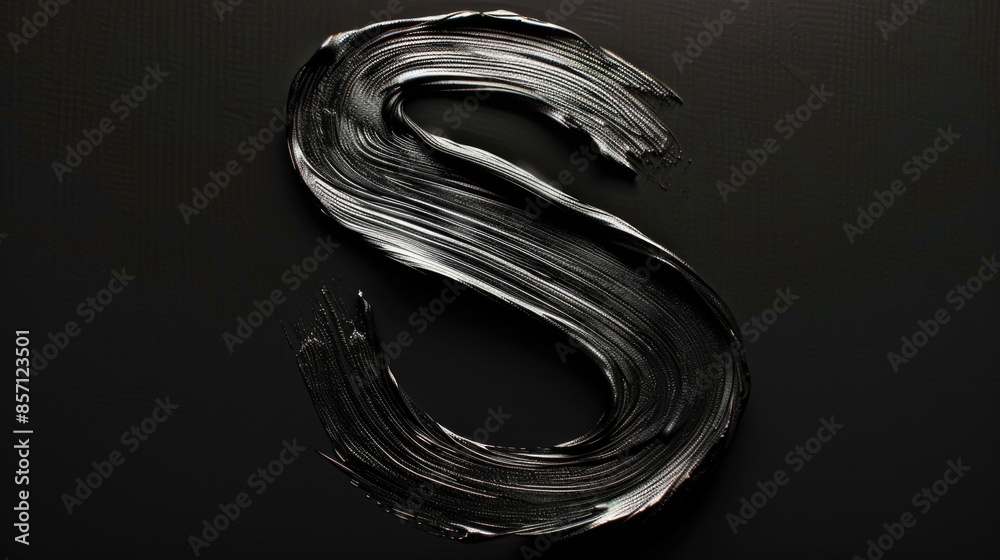 Poster close-up shot of a metal letter s on a black surface, ideal for use in designs where a bold, metalli