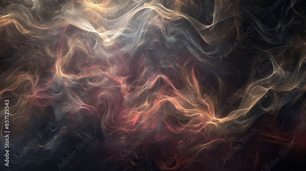 Wall mural Abstract smoky patterns in charcoal and maroon with gold highlights and light effects background