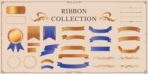 リボンのデザイン素材。アンティークなフレームデザイン。