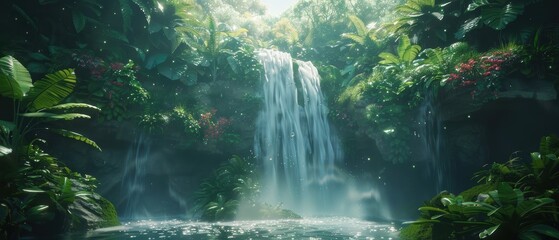 Obraz premium Lush Waterfall in a Tropical Rainforest.