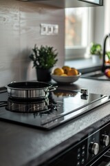 A modern kitchen appliance with a pot sitting on top, perfect for cooking and meal prep