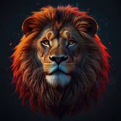 Fototapeta premium A close-up portrait of a majestic lion's head with a flowing mane