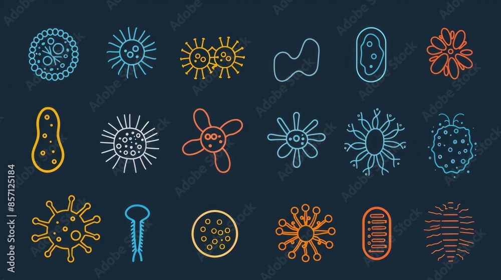 Poster A collection of various germs on a dark, contrasting background