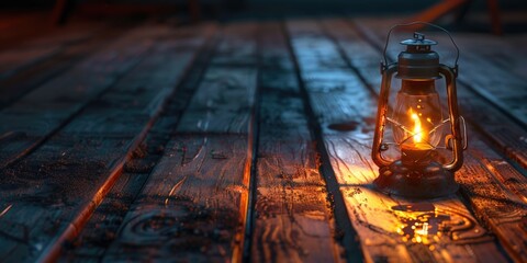 A lantern sitting on a wooden table