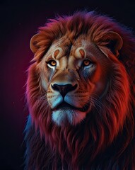 Naklejka premium A close-up portrait of a majestic lion's head with a flowing mane