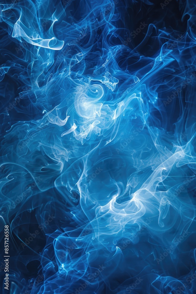 Poster a close-up shot of blue smoke on a black background, ideal for use in designs or graphics where a su