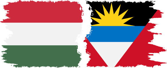 Antigua and Barbuda and Hungary grunge flags connection vector