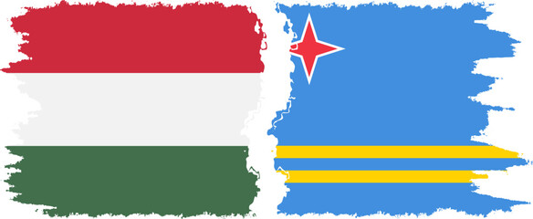 Aruba and Hungary grunge flags connection vector