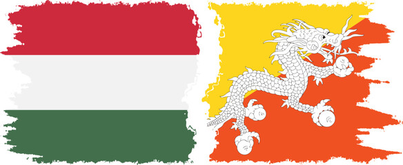 Bhutan and Hungary grunge flags connection vector