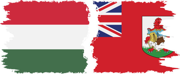 Bermuda and Hungary grunge flags connection vector