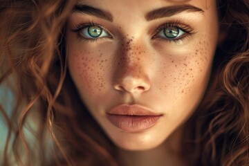 Fototapeta premium A close-up shot of a woman's face showing off her freckles