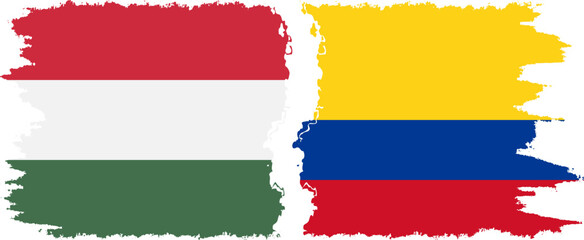 Colombia and Hungary grunge flags connection vector