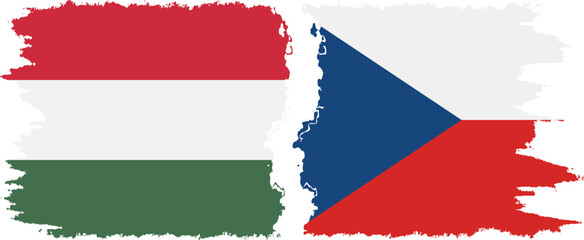 Czech and Hungary grunge flags connection vector