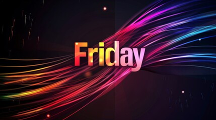 Deep black base with swirling rainbow light trails Black Friday text background