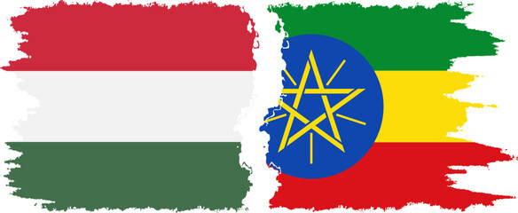 Ethiopia and Hungary grunge flags connection vector