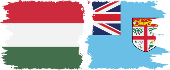 Fiji and Hungary grunge flags connection vector