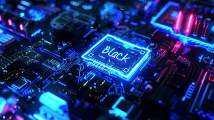 Electric blue and black abstract wallpaper with neon effects Black Friday. background