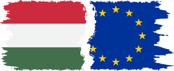 EU and Hungary grunge flags connection vector