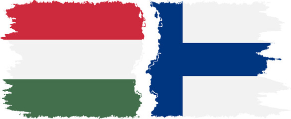 Finland and Hungary grunge flags connection vector