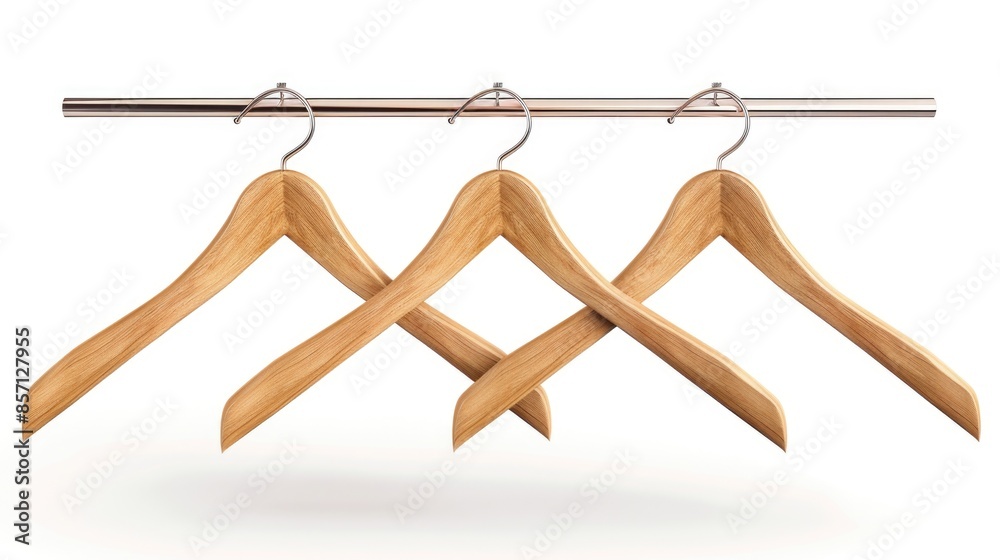 Wall mural Three wooden clothes hangers hanging on a rail