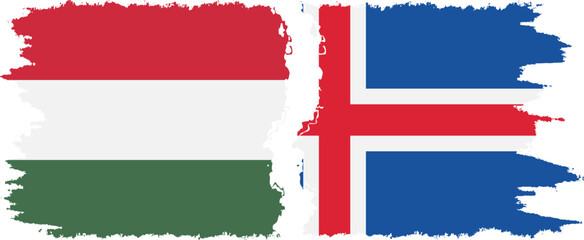 Iceland and Hungary grunge flags connection vector