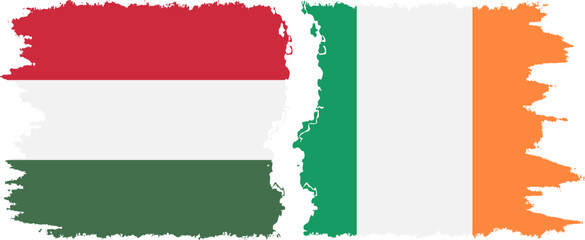 Ireland and Hungary grunge flags connection vector