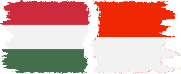 Indonesia and Hungary grunge flags connection vector
