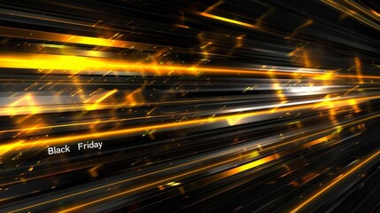 Horizontal black and yellow streaks with ethereal light Black Friday text. background