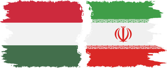 Iran and Hungary grunge flags connection vector