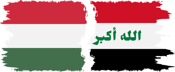 Iraq and Hungary grunge flags connection vector
