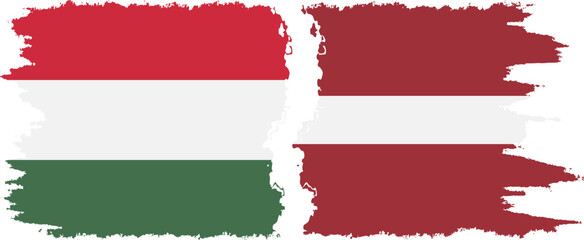 Latvia and Hungary grunge flags connection vector