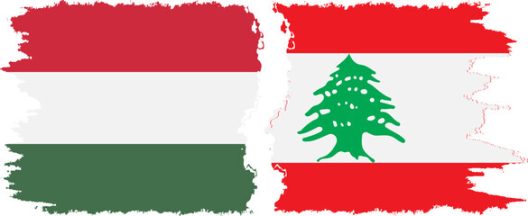 Lebanon and Hungary grunge flags connection vector