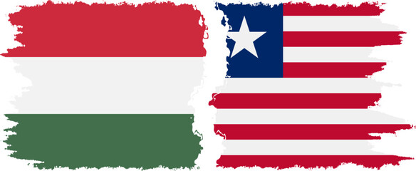 Liberia and Hungary grunge flags connection vector