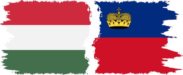 Liechtenstein and Hungary grunge flags connection vector