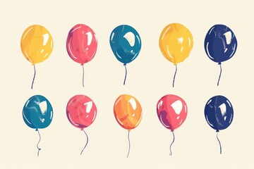 A cluster of vibrant balloons suspended in mid-air, perfect for adding a pop of color to any scene or celebration