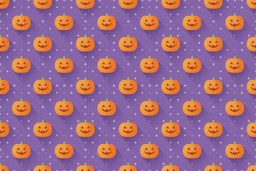 ハロウィンカボチャのシームレスパターン、紫色背景