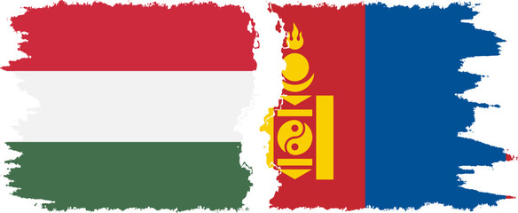Mongolia and Hungary grunge flags connection vector