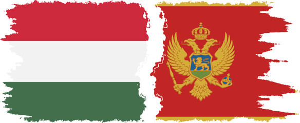 Montenegro and Hungary grunge flags connection vector